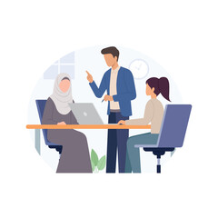 Business team meeting illustration. Corporate communication, teamwork, collaboration