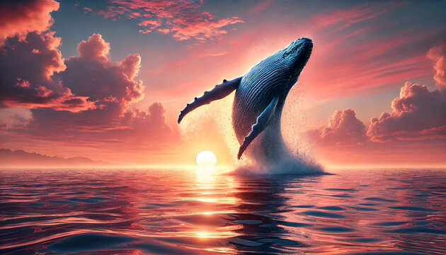 sunset on the sea and a big fish