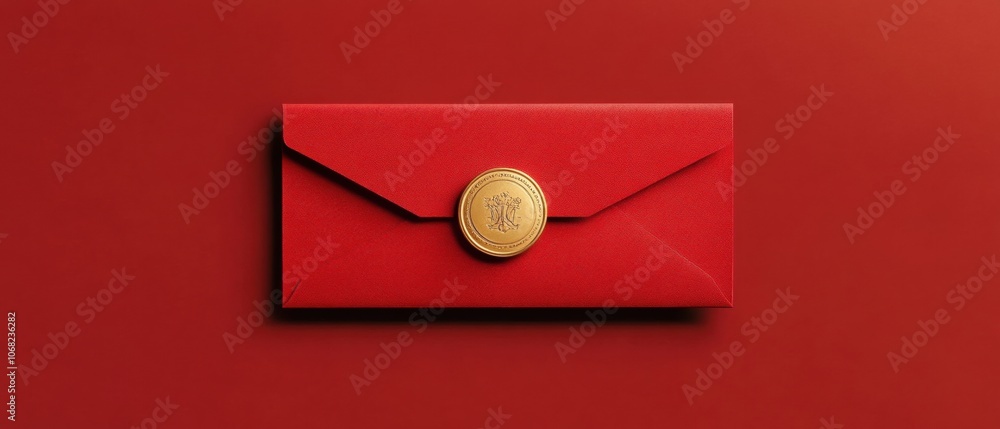 Poster a red envelope with a gold button on it