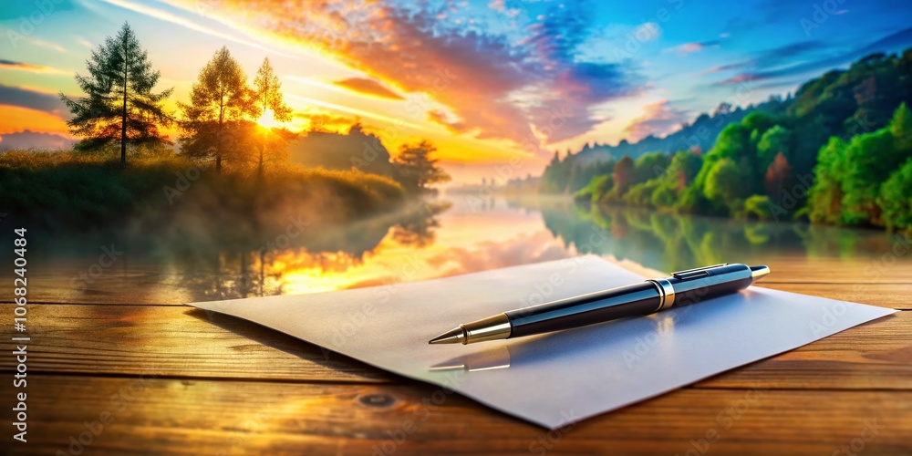 Poster Artistic Double Exposure of a Pen and Paper on a Table, Blending Creativity and Inspiration in a Unique Visual Representation of Writing and Expression