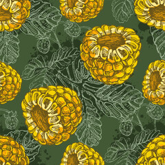 Seamless Pattern with strawberries and raspberries. Color sketch style hand drawn background. Detailed illustration, hand drawn. Great for fabric and textile, prints, invitation, packaging