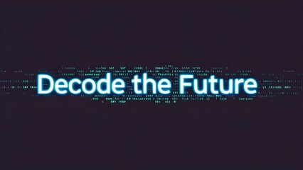 Obraz premium Decode the Future - Glowing Blue Text on Dark Purple Background with Computer Code - Futuristic Technology Concept for Digital Innovation