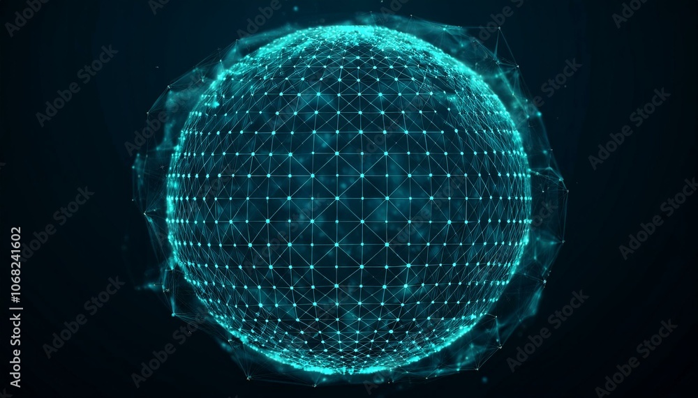 Poster sphere of particles and lines with hexagon structure. futuristic digital technology