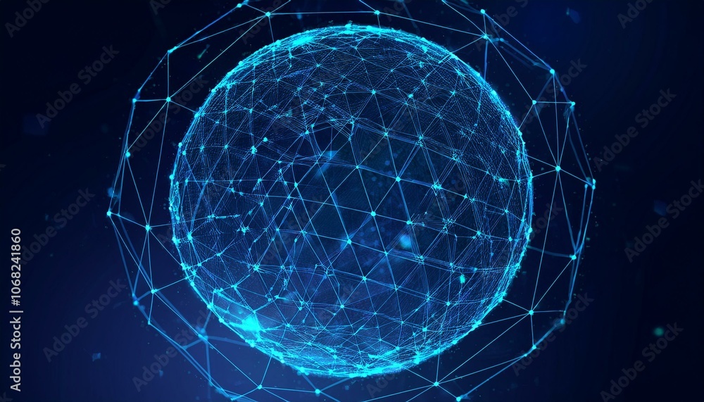 Poster sphere of particles and lines with hexagon structure. futuristic digital technology