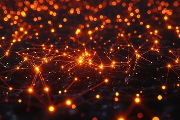 Fototapeta premium A vibrant network of glowing orange connections resembling a digital landscape or data visualization.