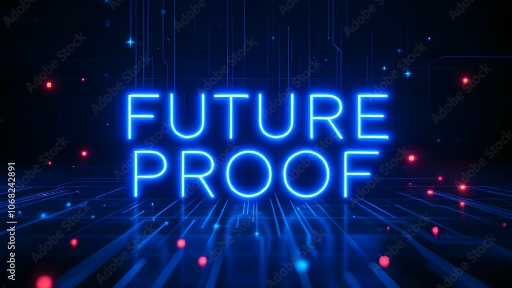 Aufkleber neon future-proof text on a dark background with blue color glowing text modern digital cyberpunk te