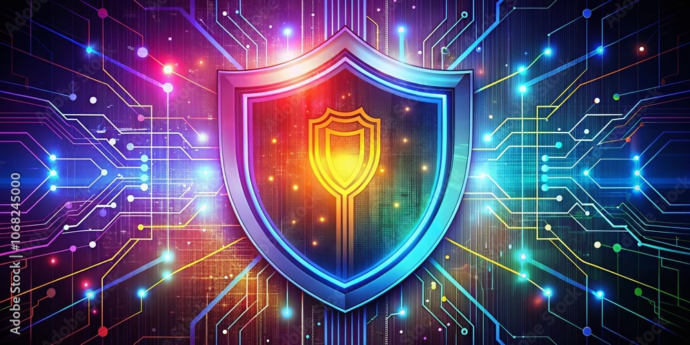 Aufkleber a vibrant shield icon representing cybersecurity and protection in a modern digital environment with