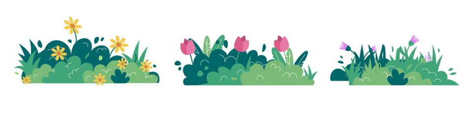 Set of grass and flowers illustration