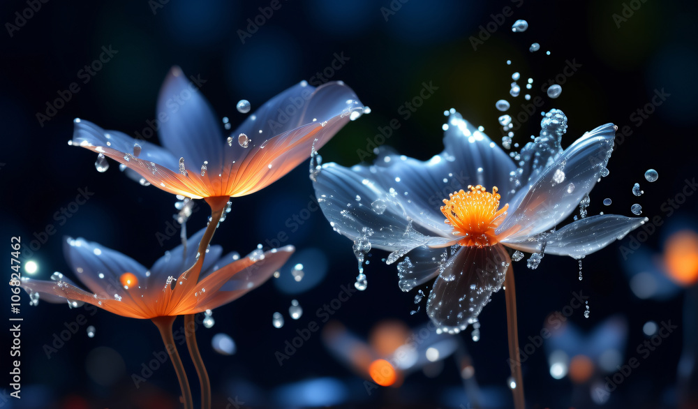 Poster a captivating image showcases illuminated lotus flowers surrounded by shimmering droplets, creating 