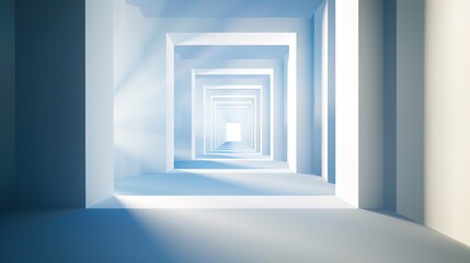 Fototapeta premium Geometric Blue and White Perspective Background - a striking and contemporary visual. The geometric patterns create depth and interest, making it ideal for modern design projects.