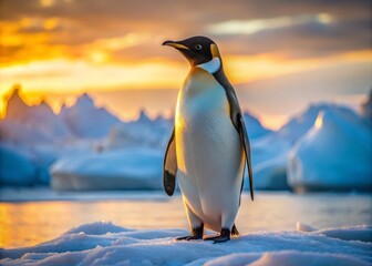 Obraz premium A Charming Single Penguin Curiously Engaging with the Camera in a Beautiful Arctic Setting, Ideal for Wildlife and Nature Photography Needs