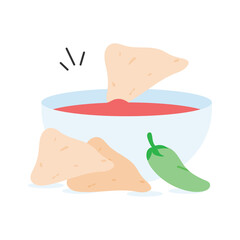 Chunky salsa with tortilla chips, a spicy dip