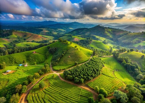 Breathtaking Drone Shot of Kodagu Landscape in Karnataka, India &ndash; Capture the Lush Green Hills, Coffee Plantations, and Scenic Beauty of Coorg's Hill Station
