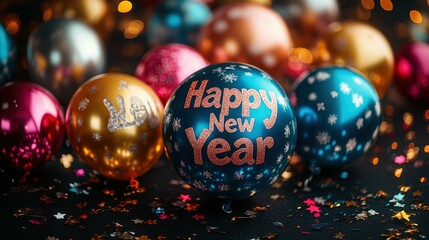 Colorful New Year Decorations with Bright Balloons