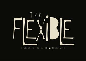 Funky skeleton alphabet, quirky uneven letters, playful imperfect font for fun logo, whimsical headline, quirky asymmetrical typography. Vector typeset.