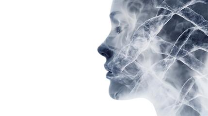 Double exposure DNA, isolated on white background, genetic theme, , transparent background