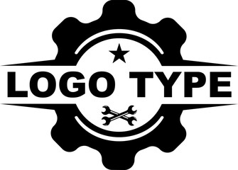 type logo with gear and also wrench and also circle,template