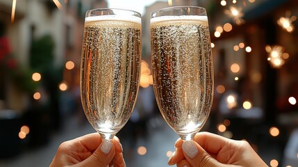 Celebration Toast with Bubbly Flutes and Sparklers