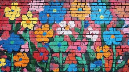 Obraz premium Vibrant Floral Mural on Brick Wall