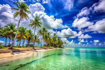 Obraz premium Breathtaking View of a Tropical Beach with Azure Waters and Dramatic Clouds on the Horizon in Porto de Galinhas, Brazil - Perfect Setting for Relaxation and Adventure