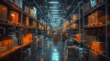 Fototapeta premium Warehouse with Digital Overlay