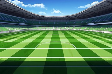 Green Stadium:  A football stadium with a green field and white lines, under a blue sky with white clouds. This image evokes a sense of anticipation and excitement for the upcoming game.