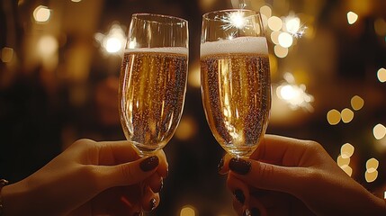 Cheers with Sparkling Champagne Glasses at Celebration