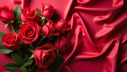 Red Roses on Red Satin for Romantic Valentine's Decor