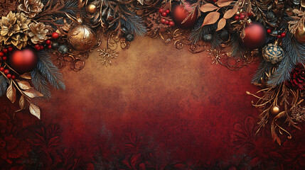 Elegant Victorian Christmas background with ornaments and foliage