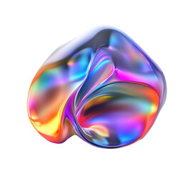 Abstract holographic rainbow geometric figure, 3d illustration, digital iridescent shape on a transparent background