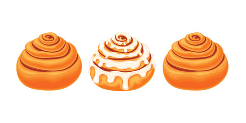 Cinnamon bun and cinnabon Sweet bun snail. Baking desserts. Sweet flour products. Cinnabon on a white background