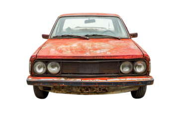 Wrecked car with damaged front end isolated on a white background. 