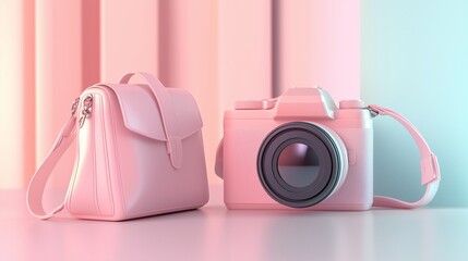おもちゃのカメラと鞄　ピンク