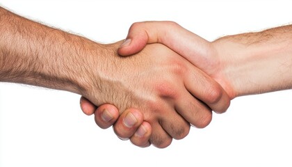 a close-up of a handshake, trust and collaboration in business relationships, formal setting, isolated on white background
