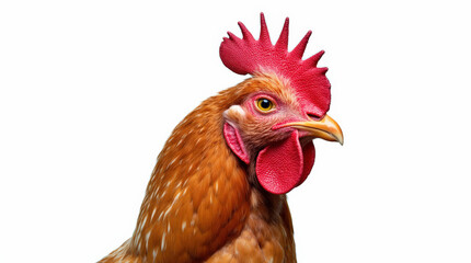 Fototapeta premium Chicken Portrait on White Background – Vibrant High-Quality Close-Up Image of Rooster or Hen for Farm, Poultry, and Agriculture Themes