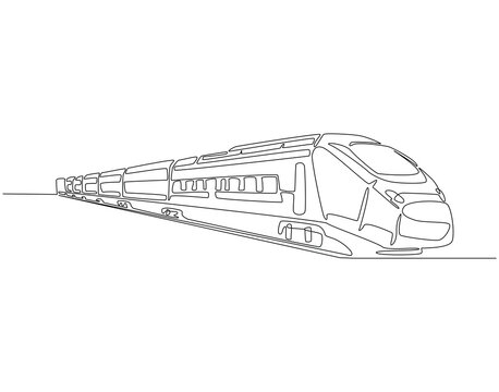 recommend clip art: Continuous one line drawing of modern train. One line drawing illustration of modern speed passenger commuter train. Transportation, railway, fast vehicle concept single line. Editable outline