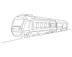 Continuous one line drawing of modern train. One line drawing illustration of modern speed passenger commuter train. Transportation, railway, fast vehicle concept single line. Editable outline