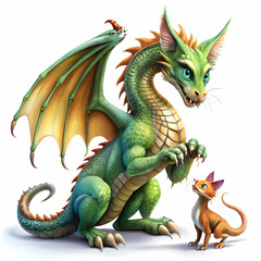 Obraz premium A giant dragon playfully interacting with a tiny toy,