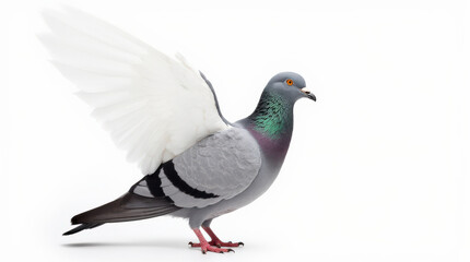 Fototapeta premium Pigeon Portrait on White Background - High-Quality Stock Image of City and Racing Pigeons