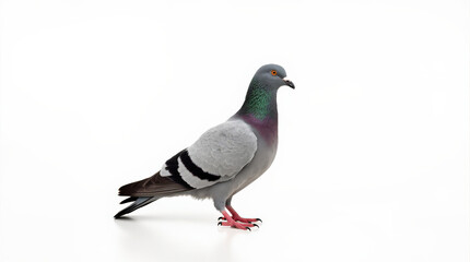 Fototapeta premium Pigeon Portrait on White Background - High-Quality Stock Image of City and Racing Pigeons