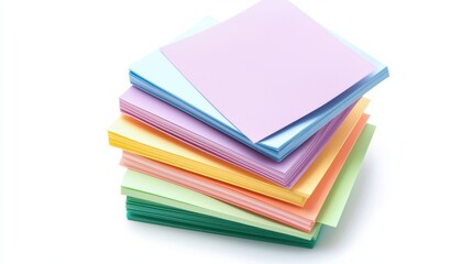 a stack of colorful sticky notes, business reminders and organization, neat arrangement, isolated on white background