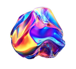 Abstract holographic rainbow geometric figure, 3d illustration, digital iridescent shape on a transparent background