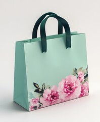 Elegant Floral Shopping Bag with Pink and Green Design