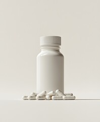 Blank White Pill Bottle With Capsules On White Background