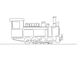 Continuous one line drawing of steam train. One line drawing illustration of old locomotive vehicle. Smoke transportation, historical vehicle concept line art. Editable outline