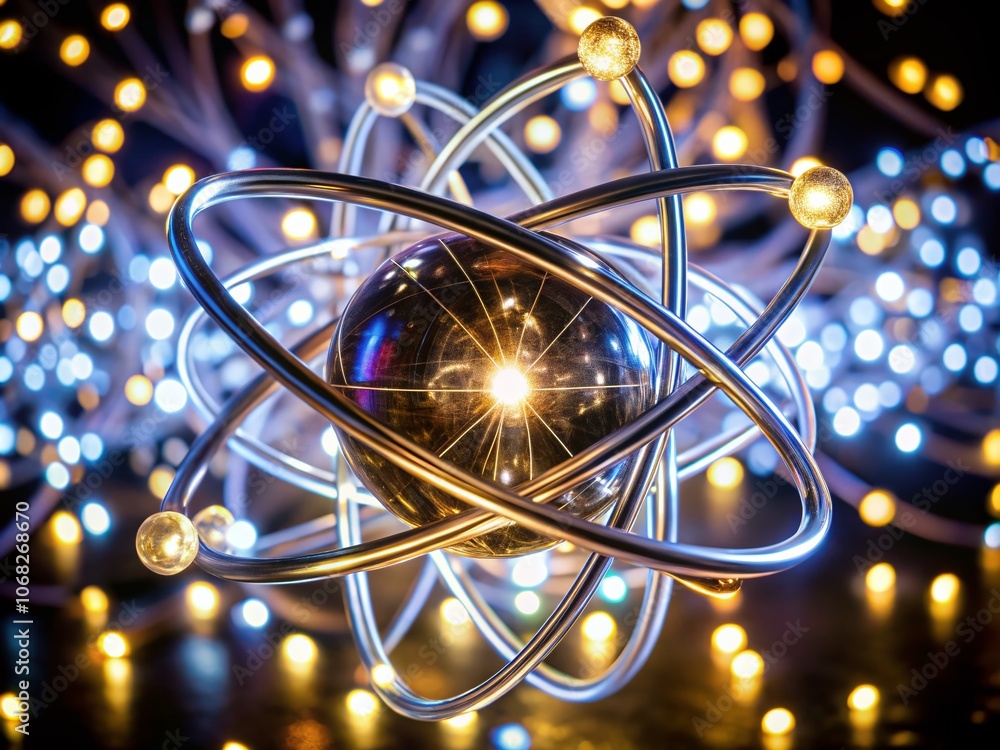 Poster captivating bokeh effect of neon atom model illustrating atomic structure in a vivid and colorful co