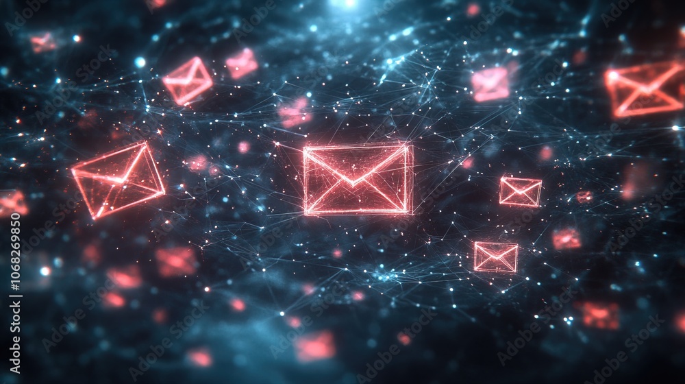 Poster digital envelopes floating in a network of connections
