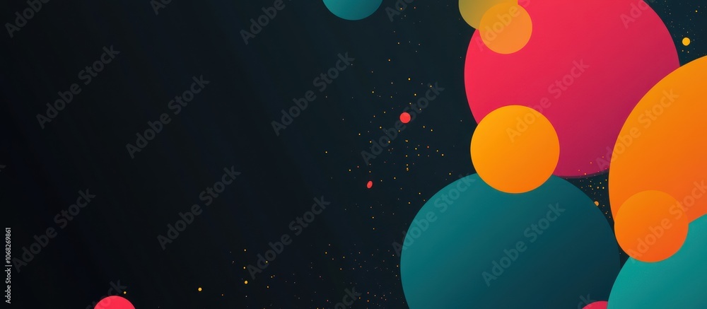 Poster abstract background with colorful circles on a black background.