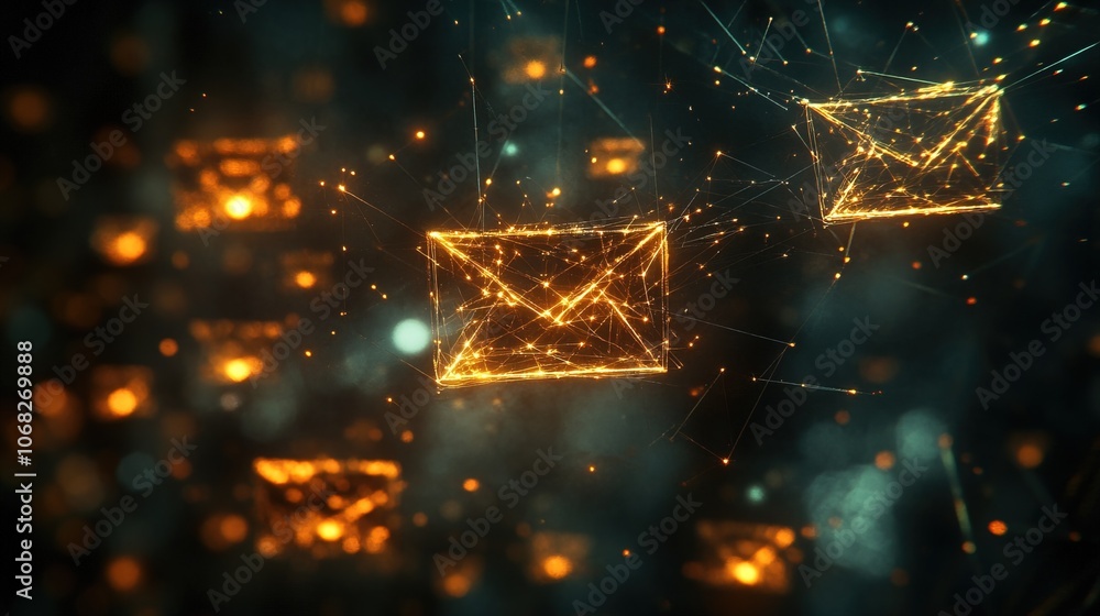 Poster digital envelopes floating in a network of connections