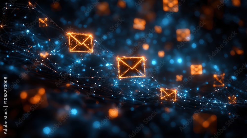 Poster digital envelopes floating in a network of connections